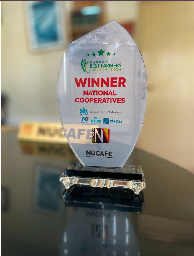 Uganda Best Farmers Awards 2024 winner trophy, National Cooperatives, awarded to NUCAFE